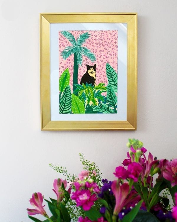 Cat Amongst Plants Art Giclée Print